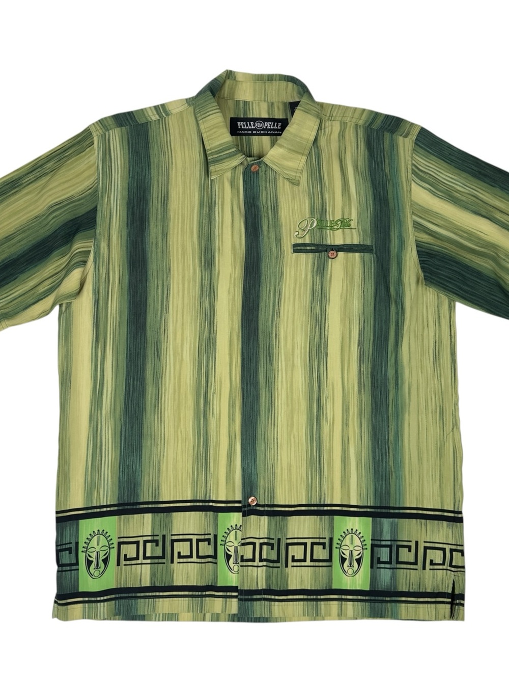 Pelle Pelle Marc Buchanan Shirt Mens L Hip Hop Y2K Vintage Zulu Mask